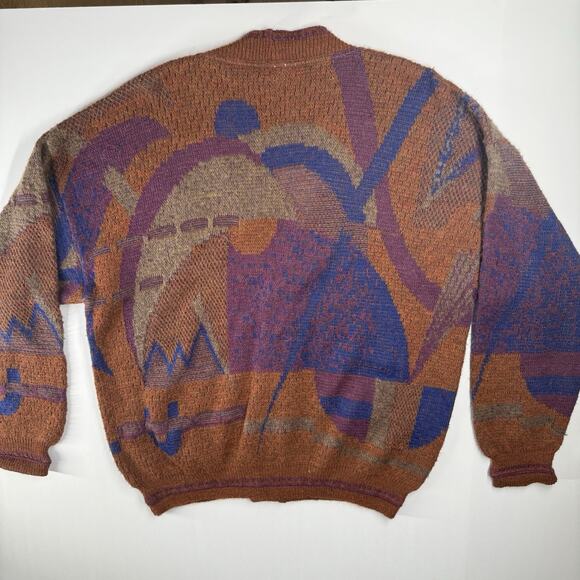 Vintage Vivaldi Cardigan Sweater Size L Abstract Coogi Style 80s Alpaca Italy - Picture 3 of 10